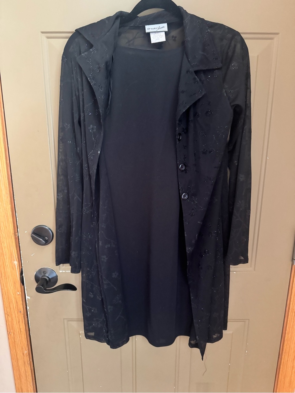 Vintage Black Long-Sleeve Sheer Overlay Dress with Sparkle